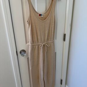 FP Beach Womens Jumpsuit Ivory Heathered Drawstring Scoop Neck Sleeveless XS